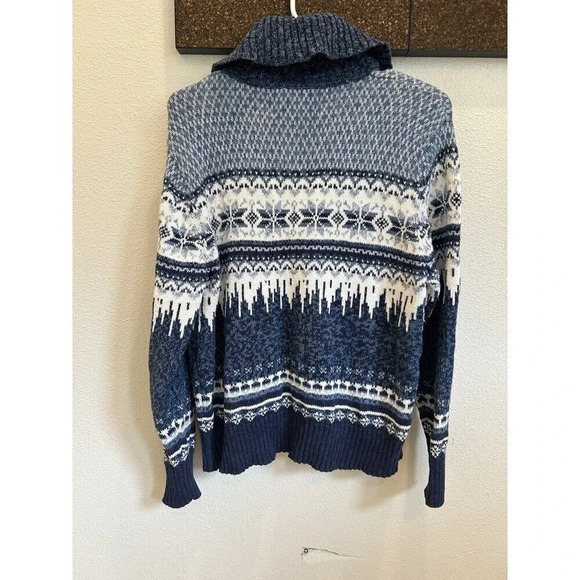 Vintage Snowflake Novelty Ramie Knit Sweater Full Zip Collared Nordic L - Picture 2 of 5